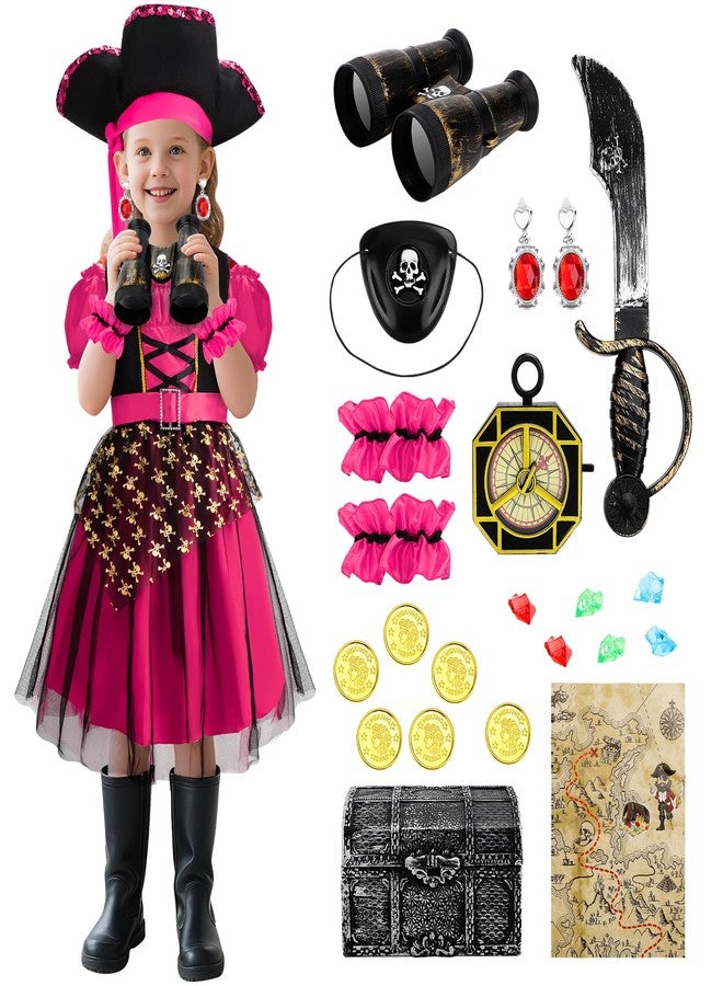 دياو زي قرصان من دي أو أو للبنات، طقم أزياء للهالوين يتضمن فستانًا وقبعة وتلسكوبًا وخريطة، مناسب للعب الأدوار وحفلات أعياد ميلاد الأطفال. مقاس كبير - Image 1